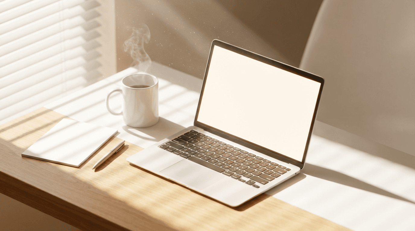 Professional workspace with laptop and organized desk setup showing administrative work